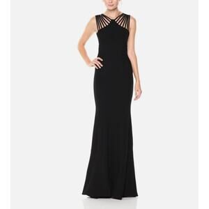 Dress the Population Harlow Crepe Long Black Formal Prom Strappy Gown Dress